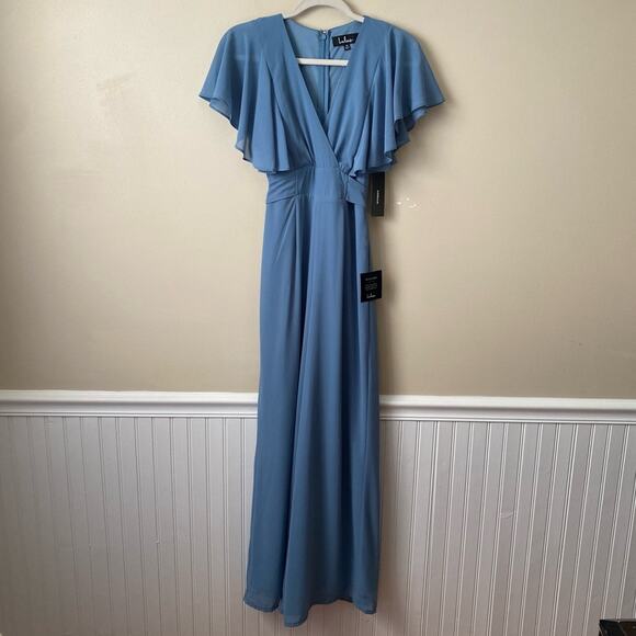 Lulu’s | Bow For Love Flutter Sleeve Jumpsuit Slate Blue XS - Picture 3 of 7